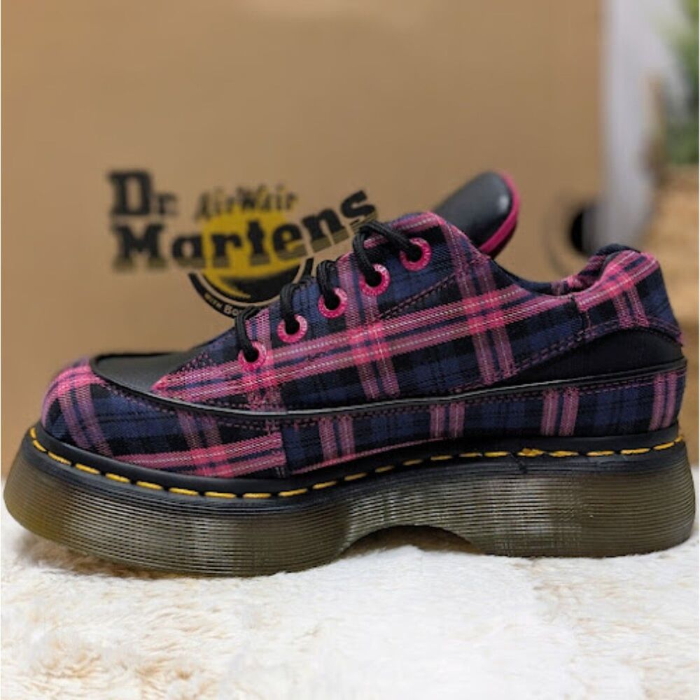 Dr. Martens Buzz 5-Eye Black & Pink Tartan & Leather Lace Up Shoes UK 6 NIB - Picture 8 of 14